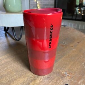 Starbucks Holiday Cup 2021 12oz Red Striped Tumbler Ceramic Double Walled